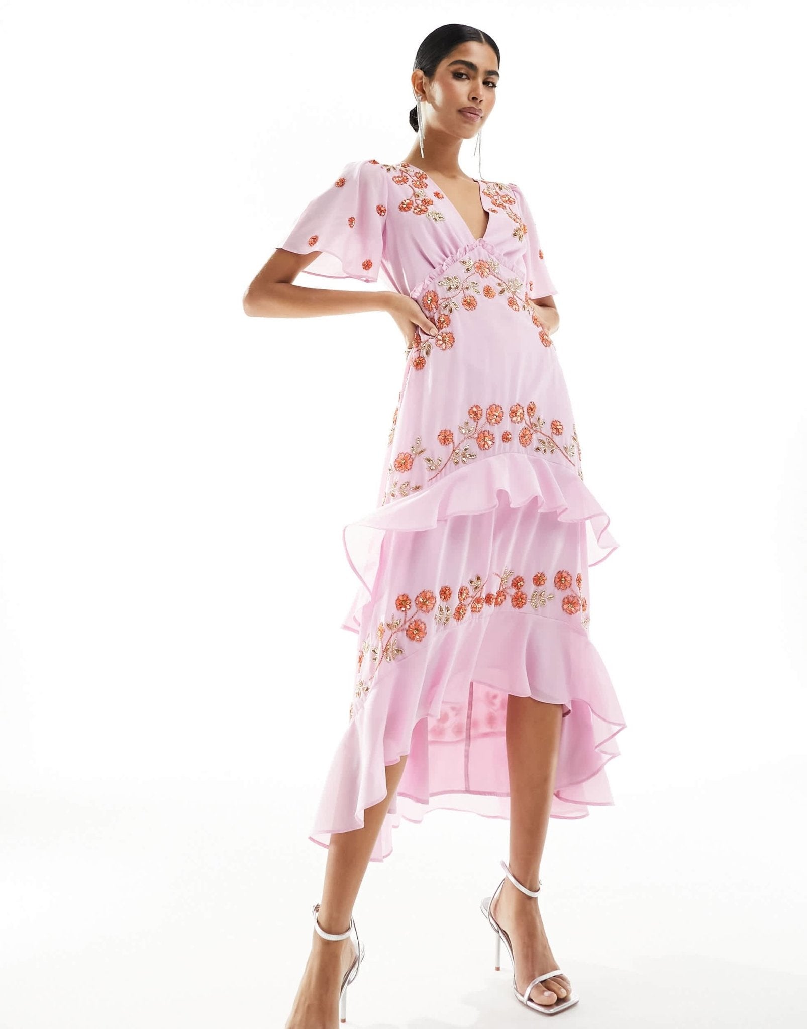 Maya plunge midi dress with floral embellished detail in purple - ASOS Sample Sale EU Store