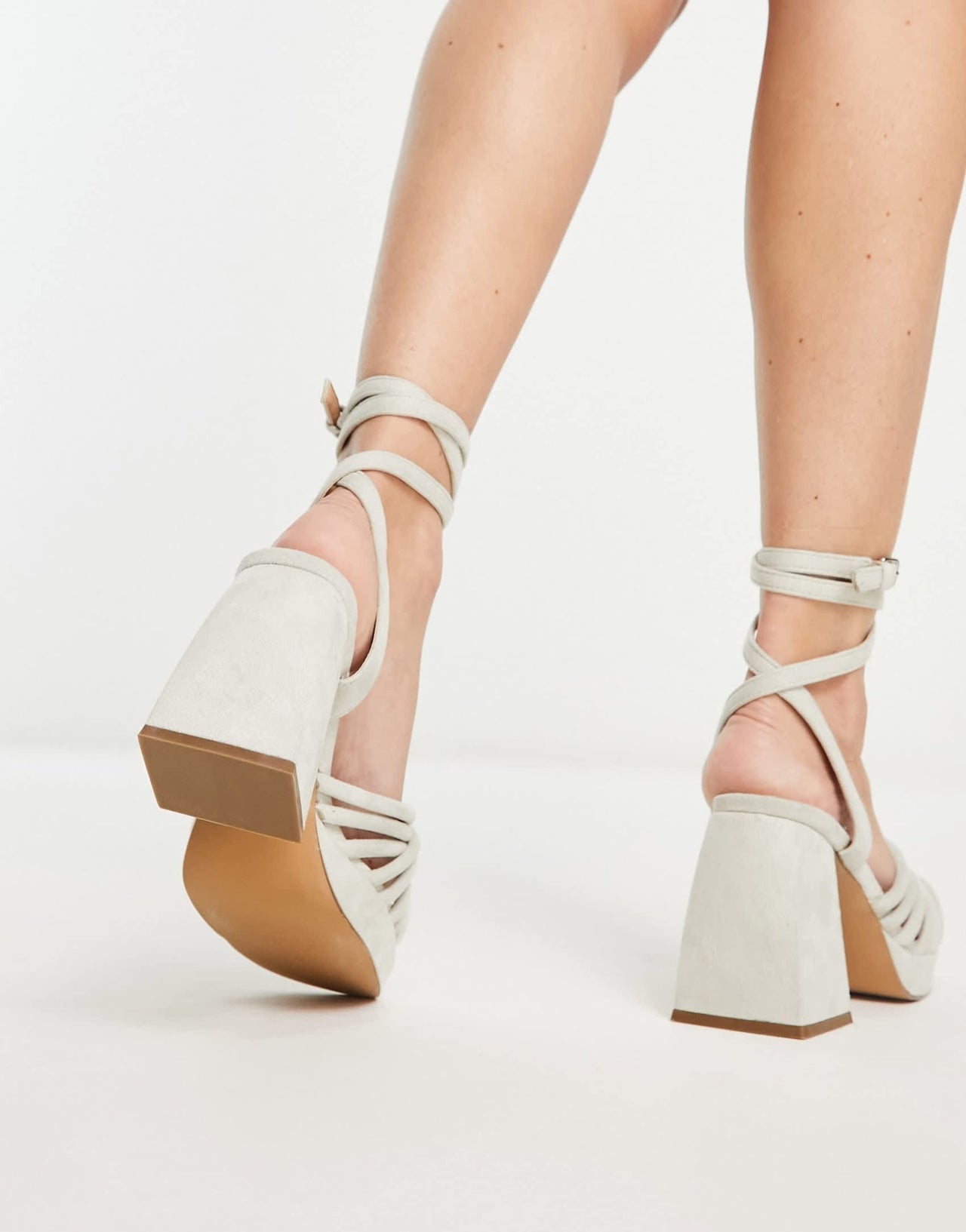 MIM Net heeled strappy sandal in beige - ASOS Sample Sale EU Store