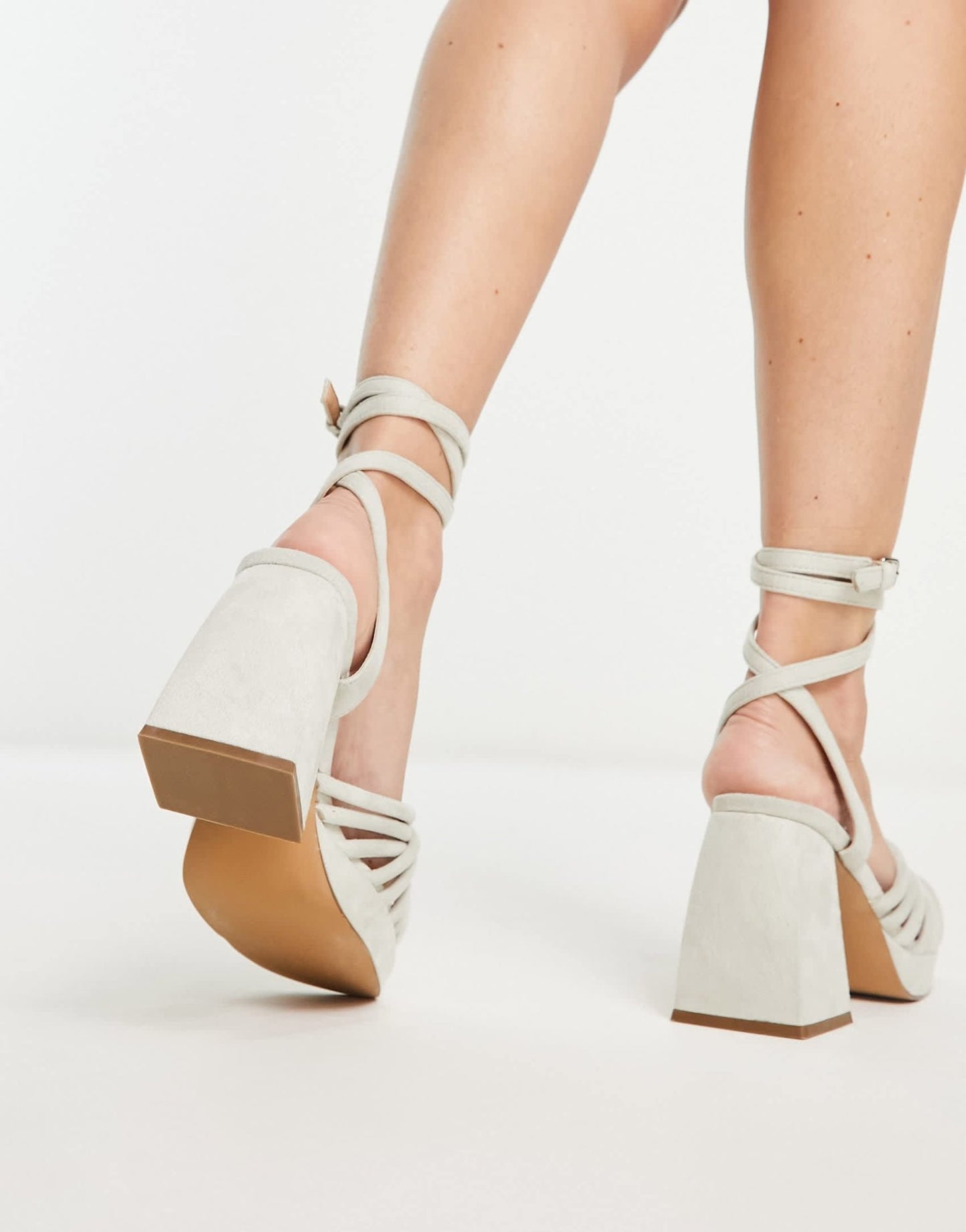 MIM Net heeled strappy sandal in beige - ASOS Sample Sale EU Store