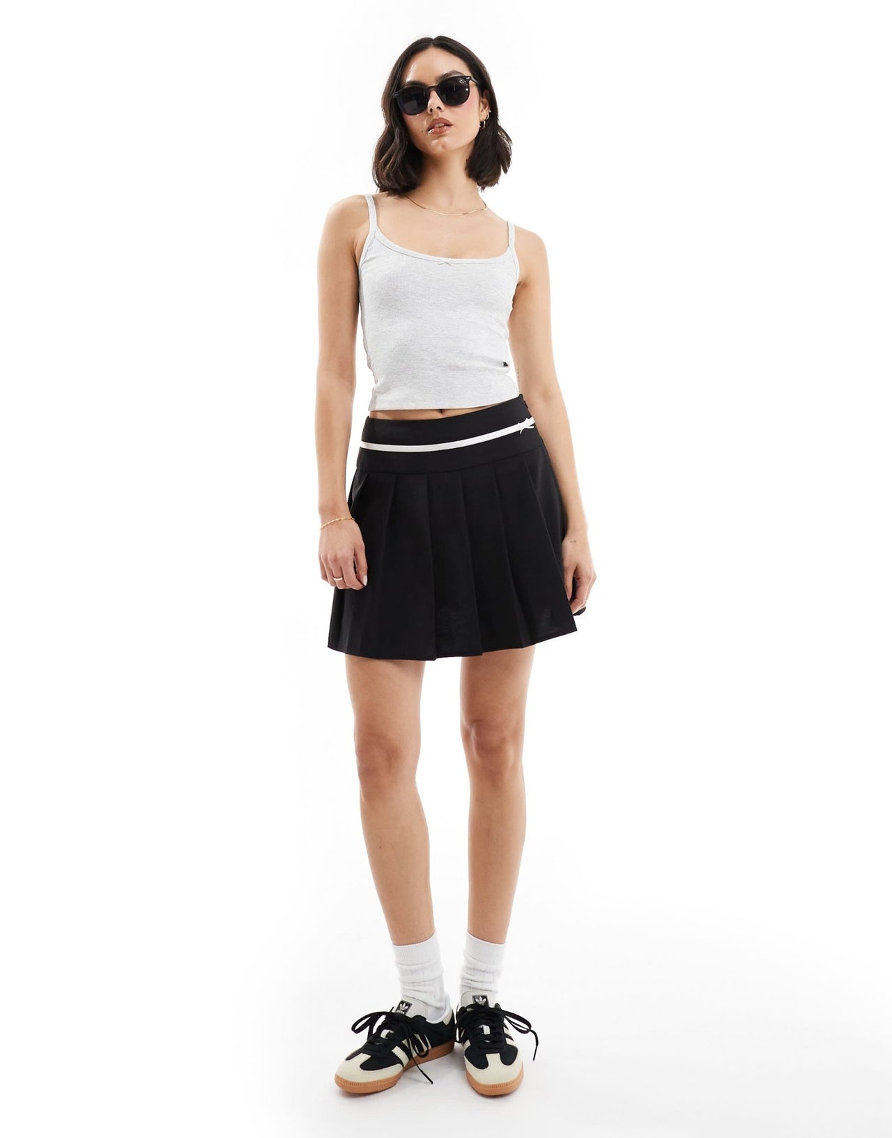 Miss Selfridge 2 pack lace trim rib cami top in white and grey marl - ASOS Sample Sale EU Store