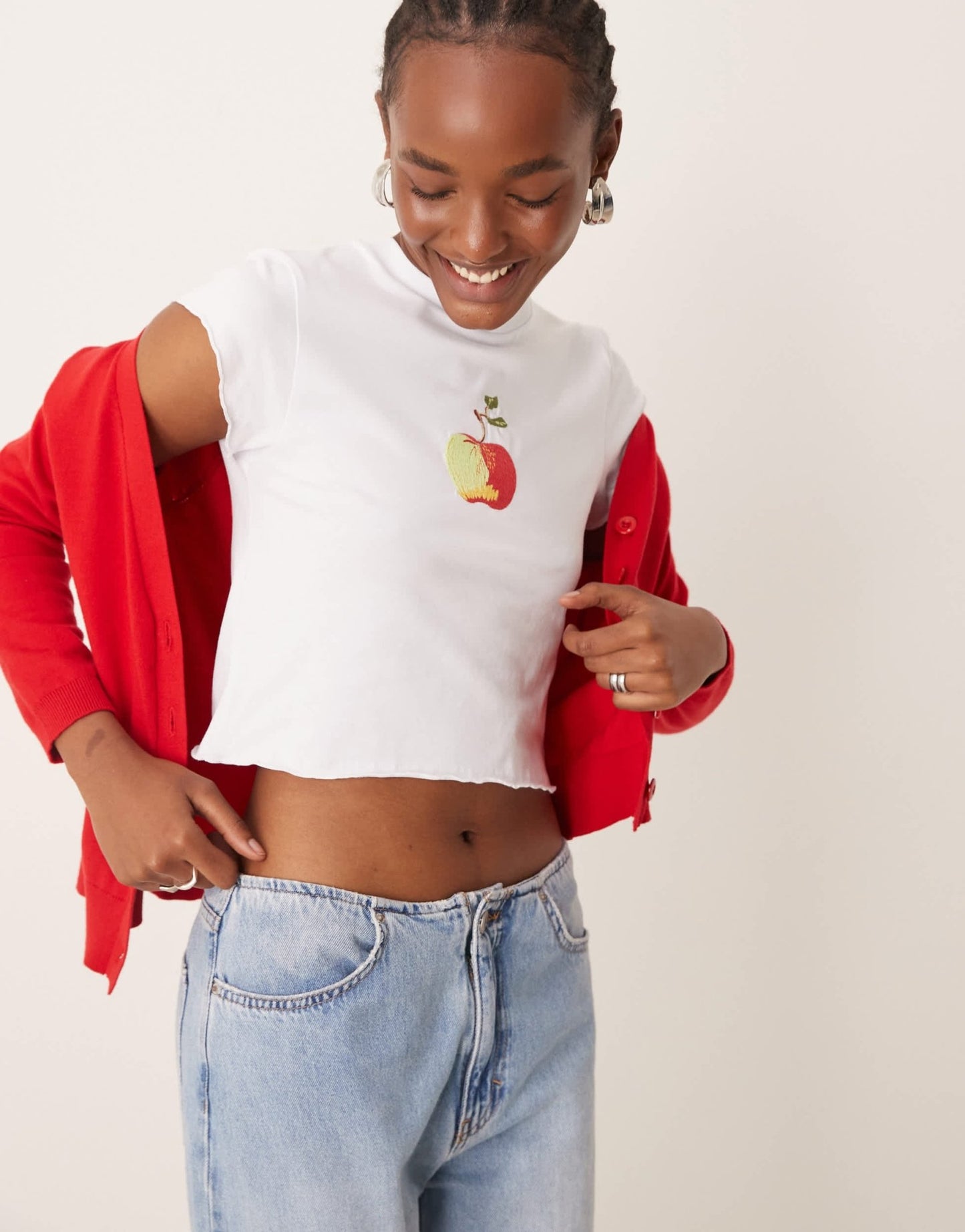 Miss Selfridge apple embroidered baby tee - ASOS Sample Sale EU Store