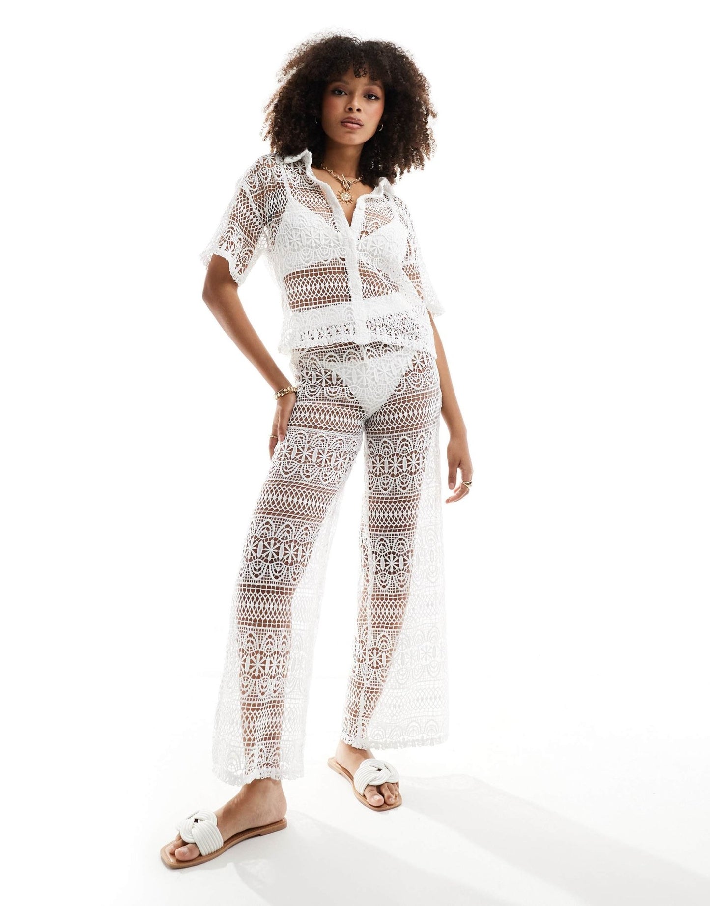 Miss Selfridge beach lace crop shirt in cream - ASOS Sample Sale EU Store