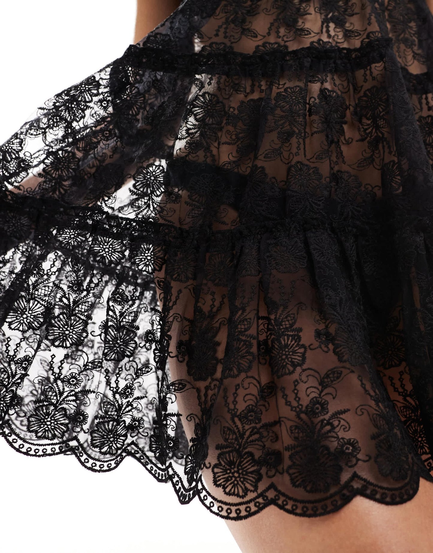 Miss Selfridge beach lace tiered mini dress in black - ASOS Sample Sale EU Store