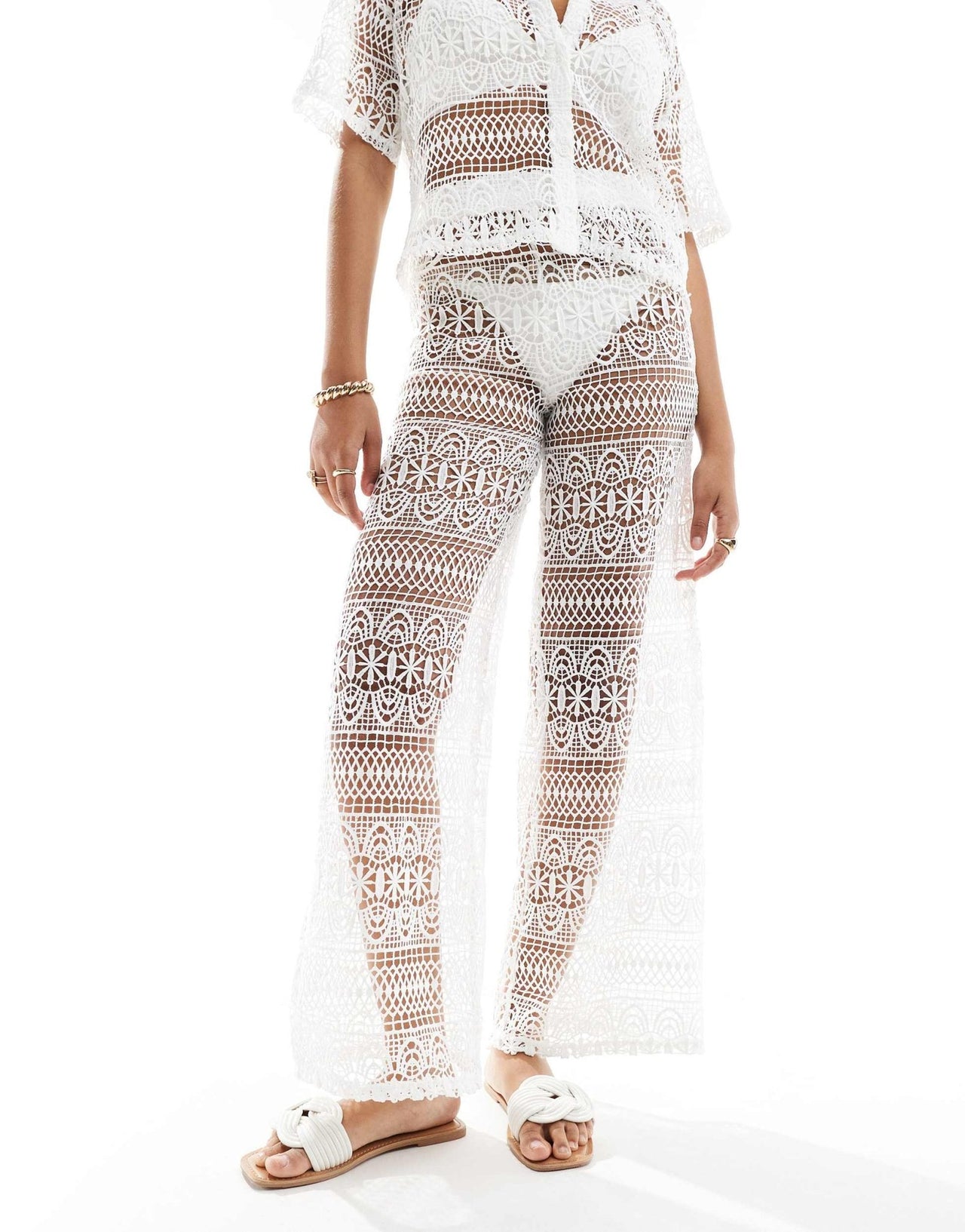 Miss Selfridge beach lace trousers in cream - ASOS Sample Sale EU Store