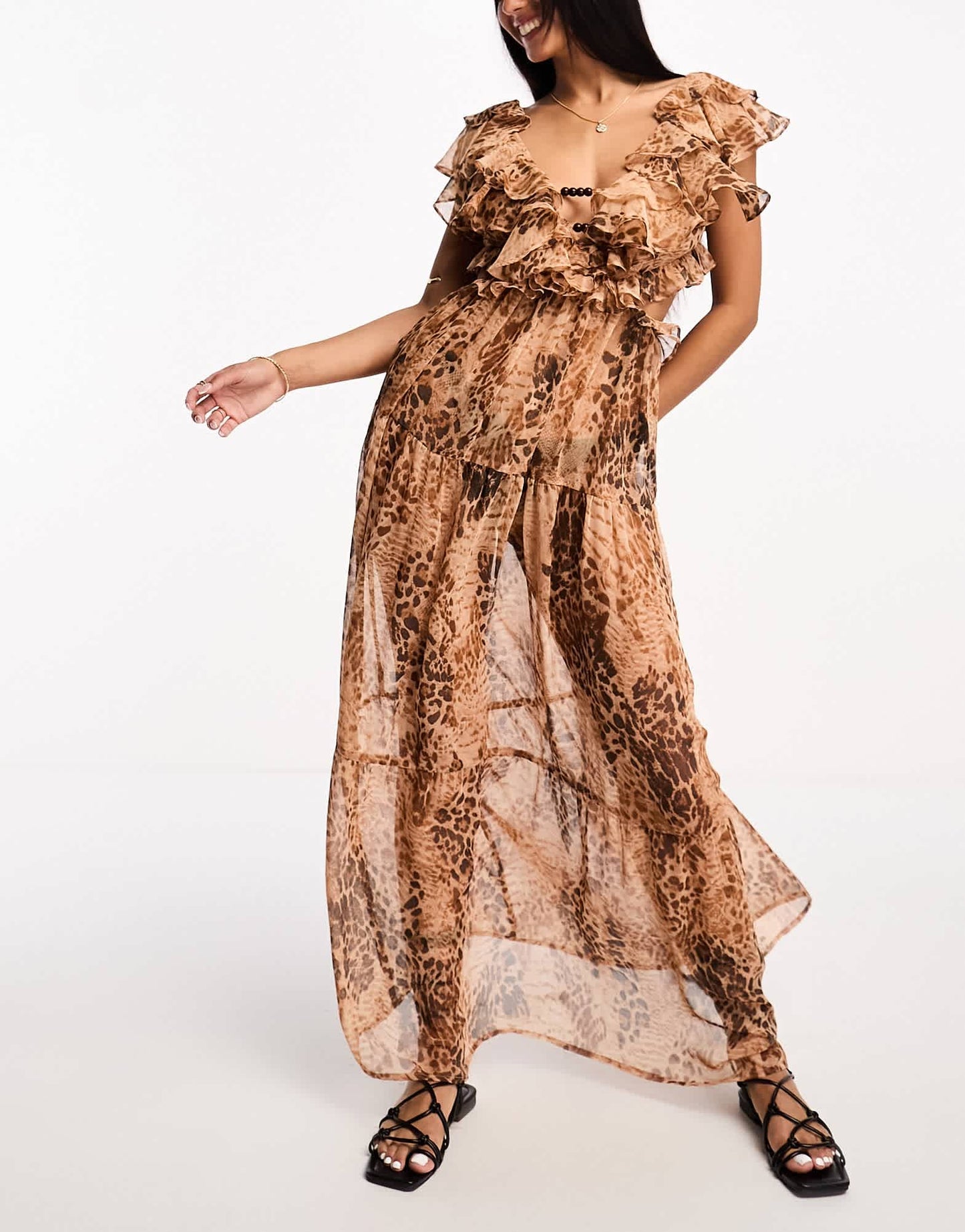 Miss Selfridge beach leopard frill cut out maxi dress - ASOS Sample Sale EU Store
