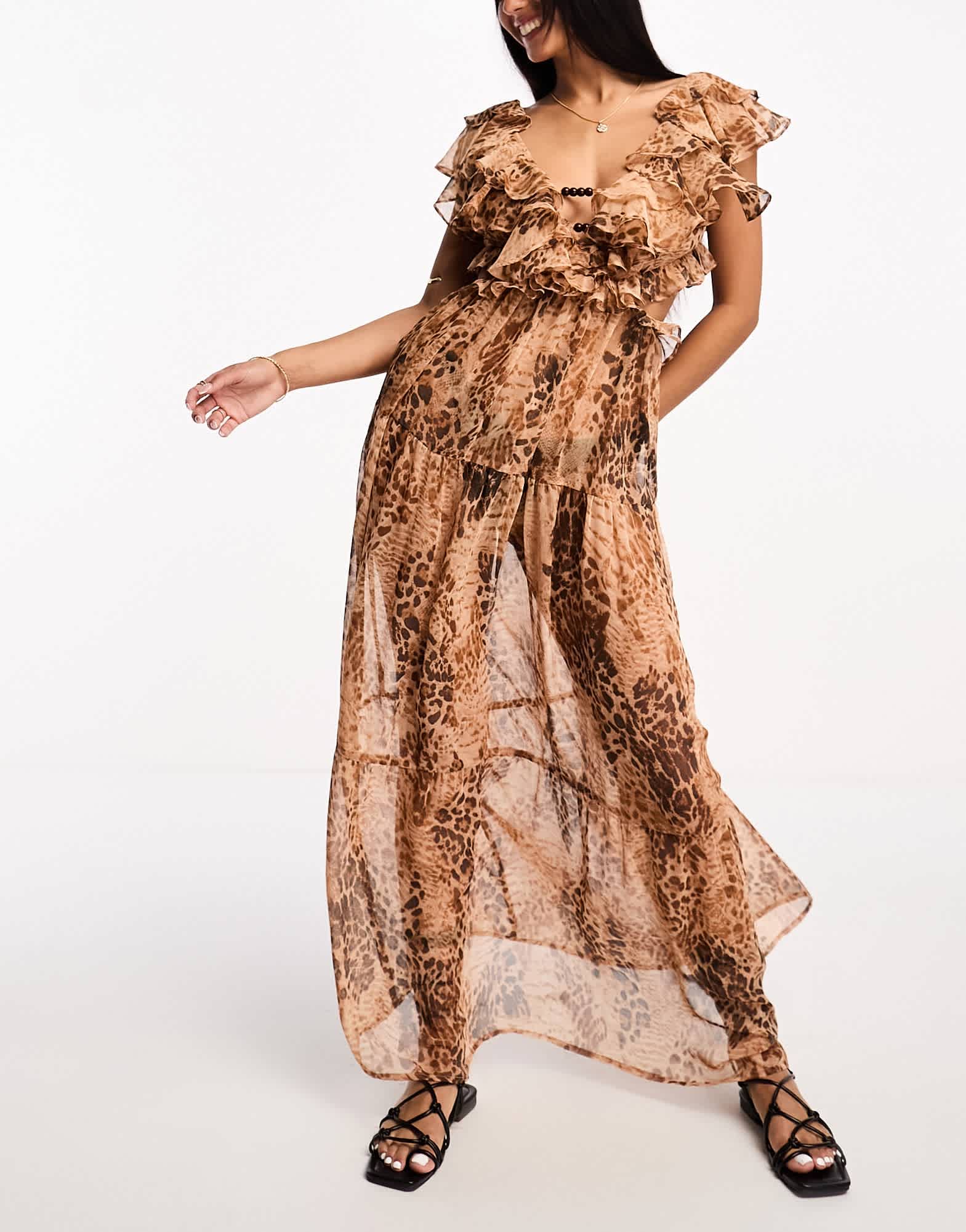 Miss Selfridge beach leopard frill cut out maxi dress - ASOS Sample Sale EU Store
