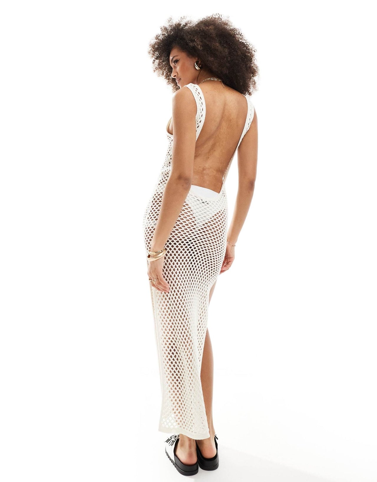 Miss Selfridge beach open crochet low back maxi dress in cream - ASOS Sample Sale EU Store