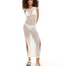 Miss Selfridge beach open crochet low back maxi dress in cream