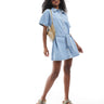 Miss Selfridge belted mini dress in mid wash