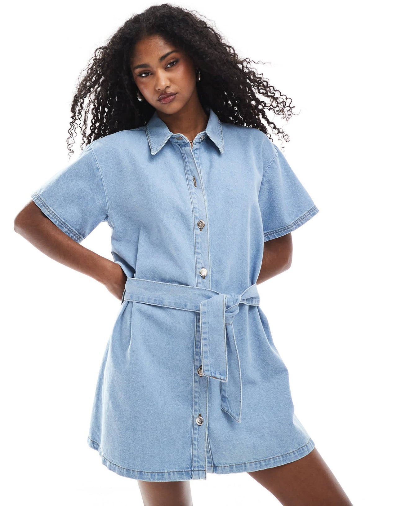 Miss Selfridge belted mini dress in mid wash - ASOS Sample Sale EU Store
