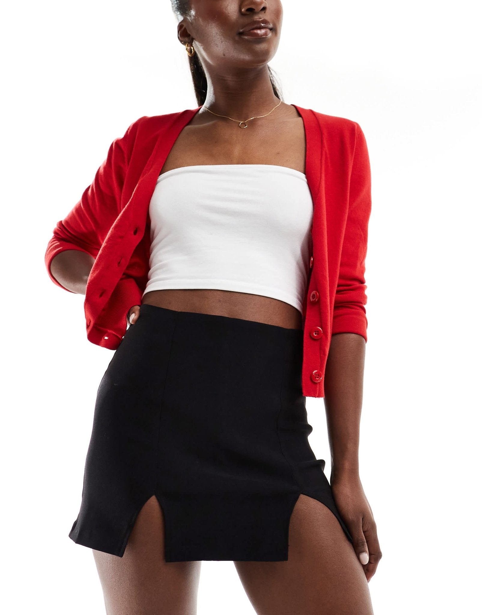 Miss Selfridge bengaline double split mini skort in black - ASOS Sample Sale EU Store