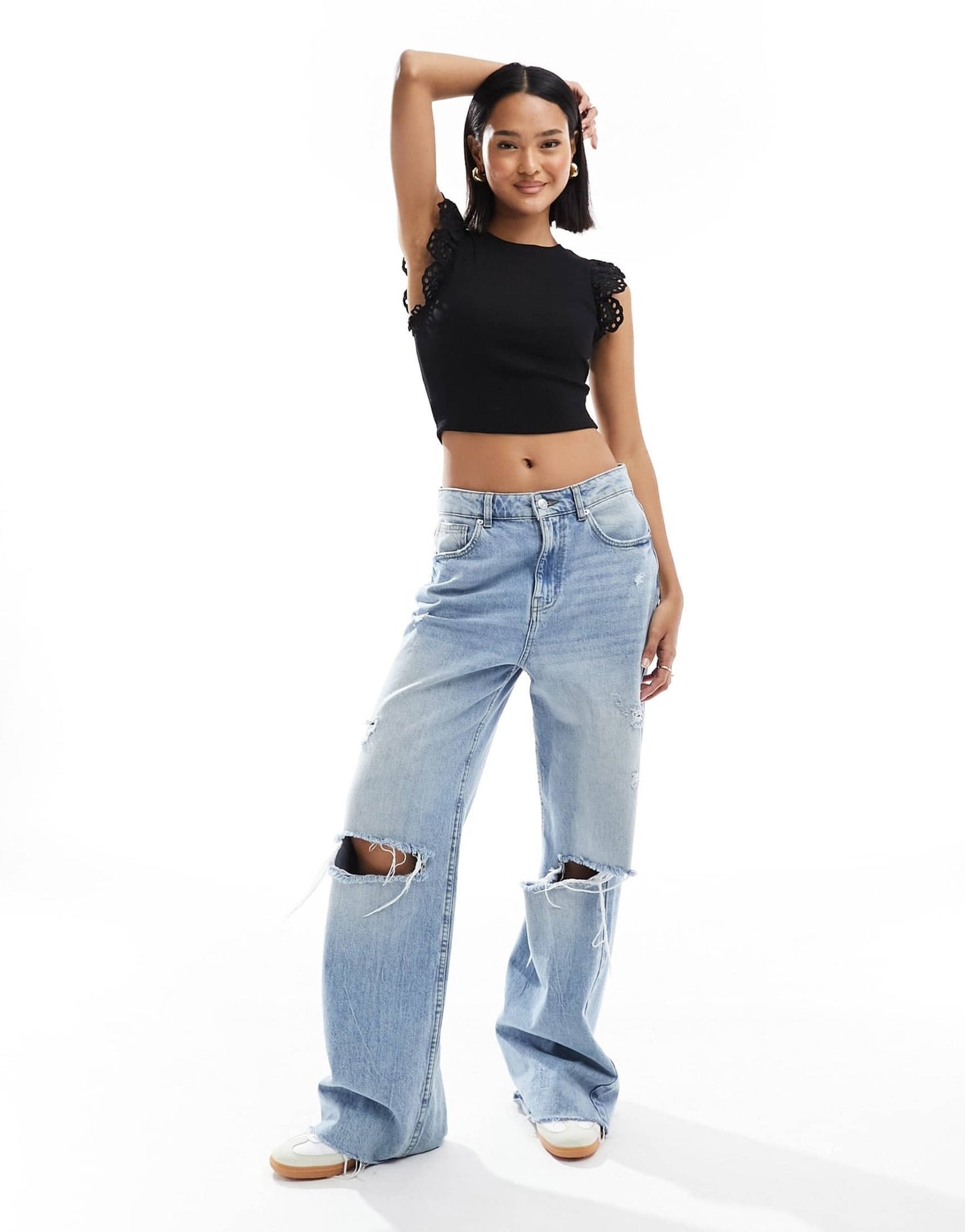 Miss Selfridge broderie frill edge t-shirt in black - ASOS Sample Sale EU Store