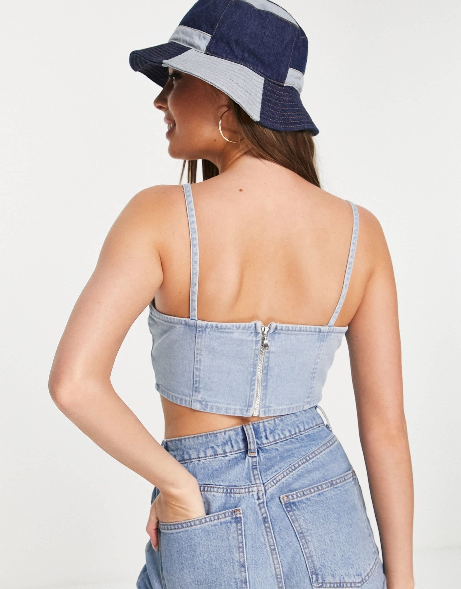 Miss Selfridge butterfly print embroidered bralet in bleach wash - ASOS Sample Sale EU Store