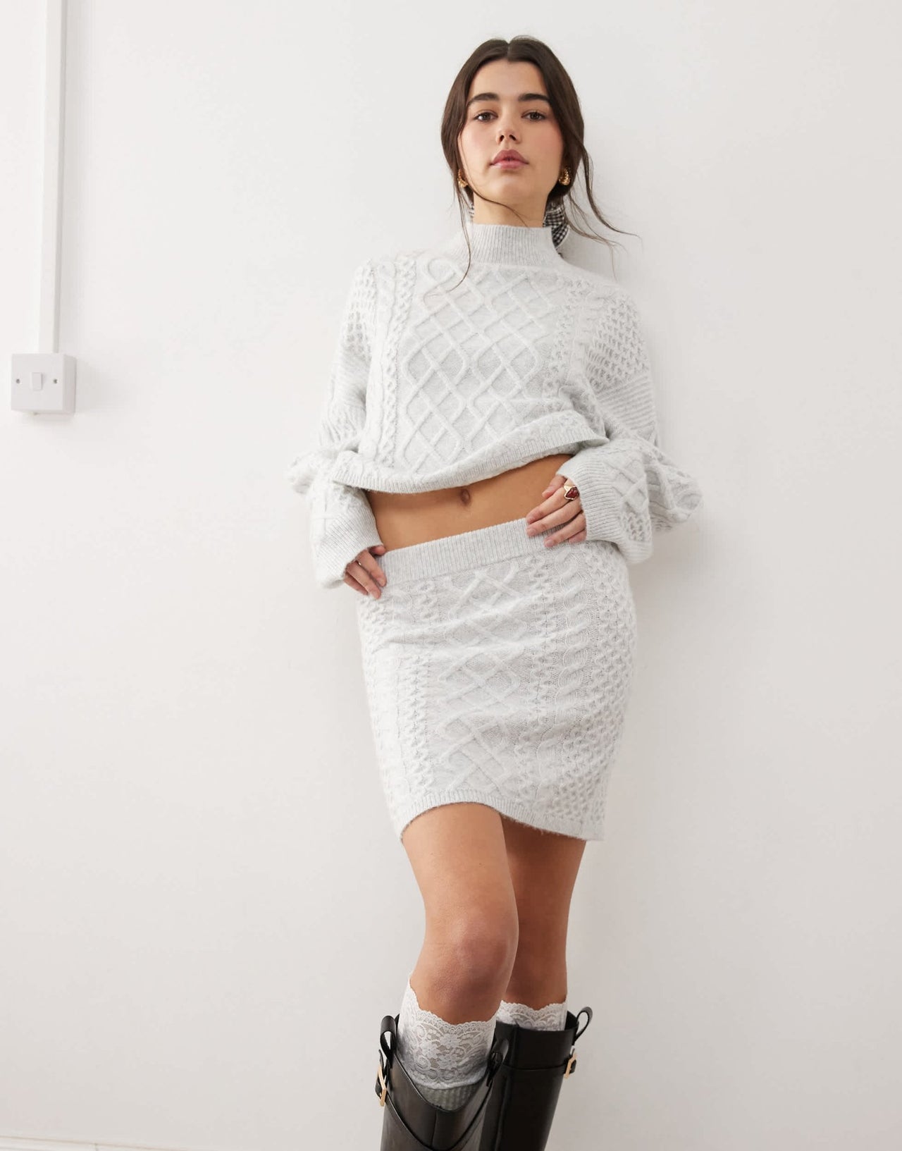Miss Selfridge cable knit mini skirt co - ord in grey marl - ASOS Sample Sale EU Store
