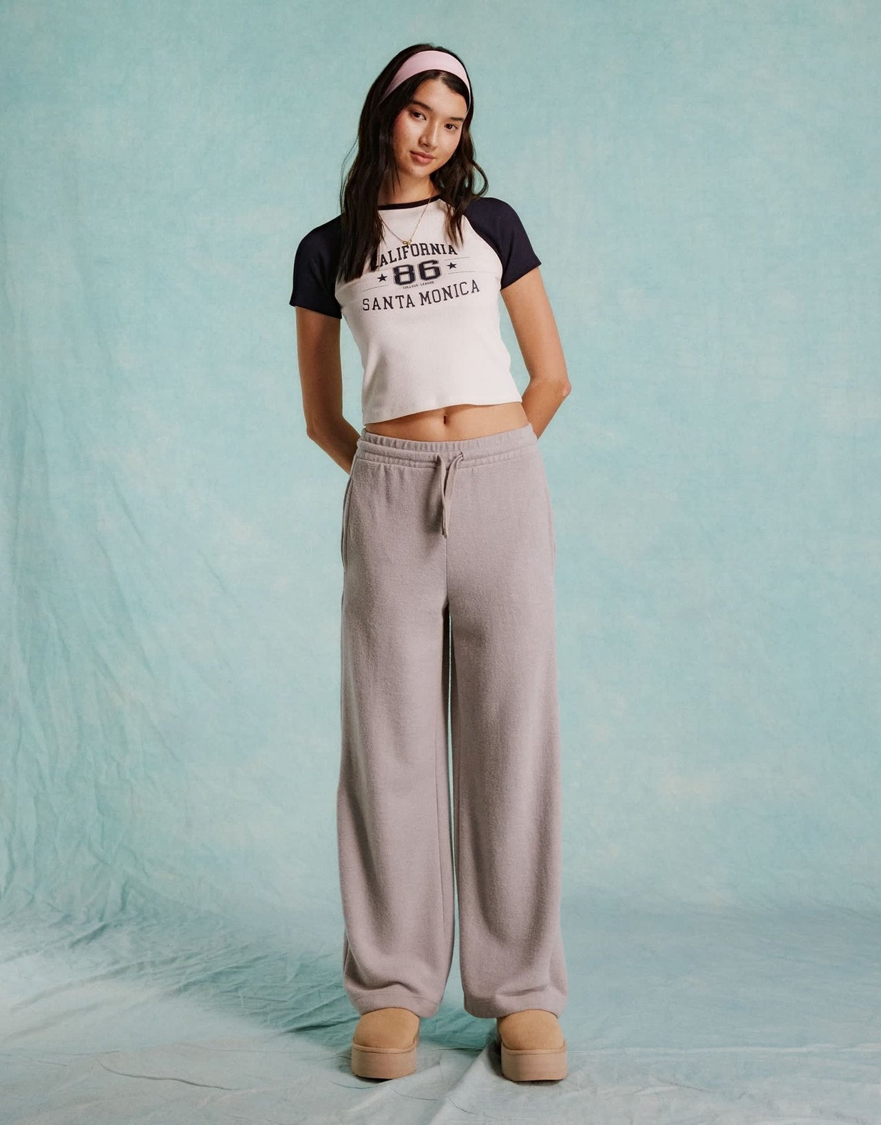 Miss Selfridge California graphic raglan baby tee in cream and navy - ASOS Sample Sale EU Store
