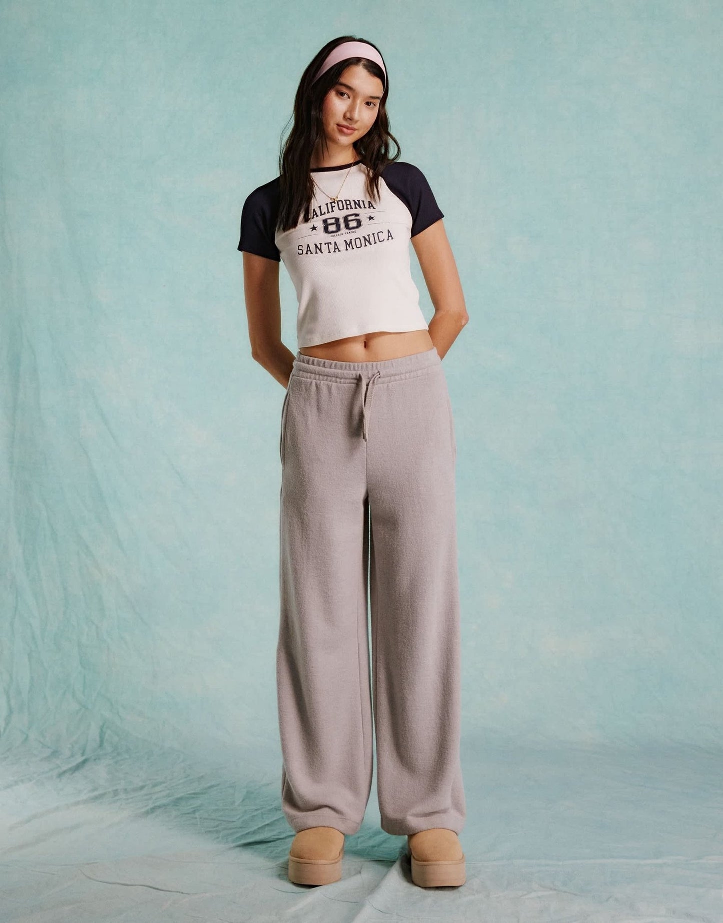Miss Selfridge California graphic raglan baby tee in cream and navy - ASOS Sample Sale EU Store