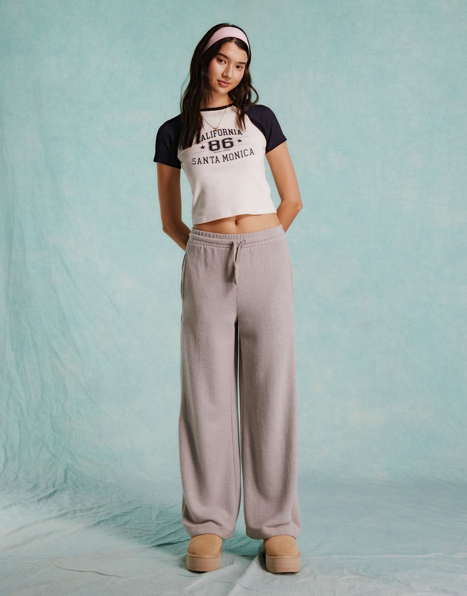 Miss Selfridge California graphic raglan baby tee in cream and navy - ASOS Sample Sale EU Store