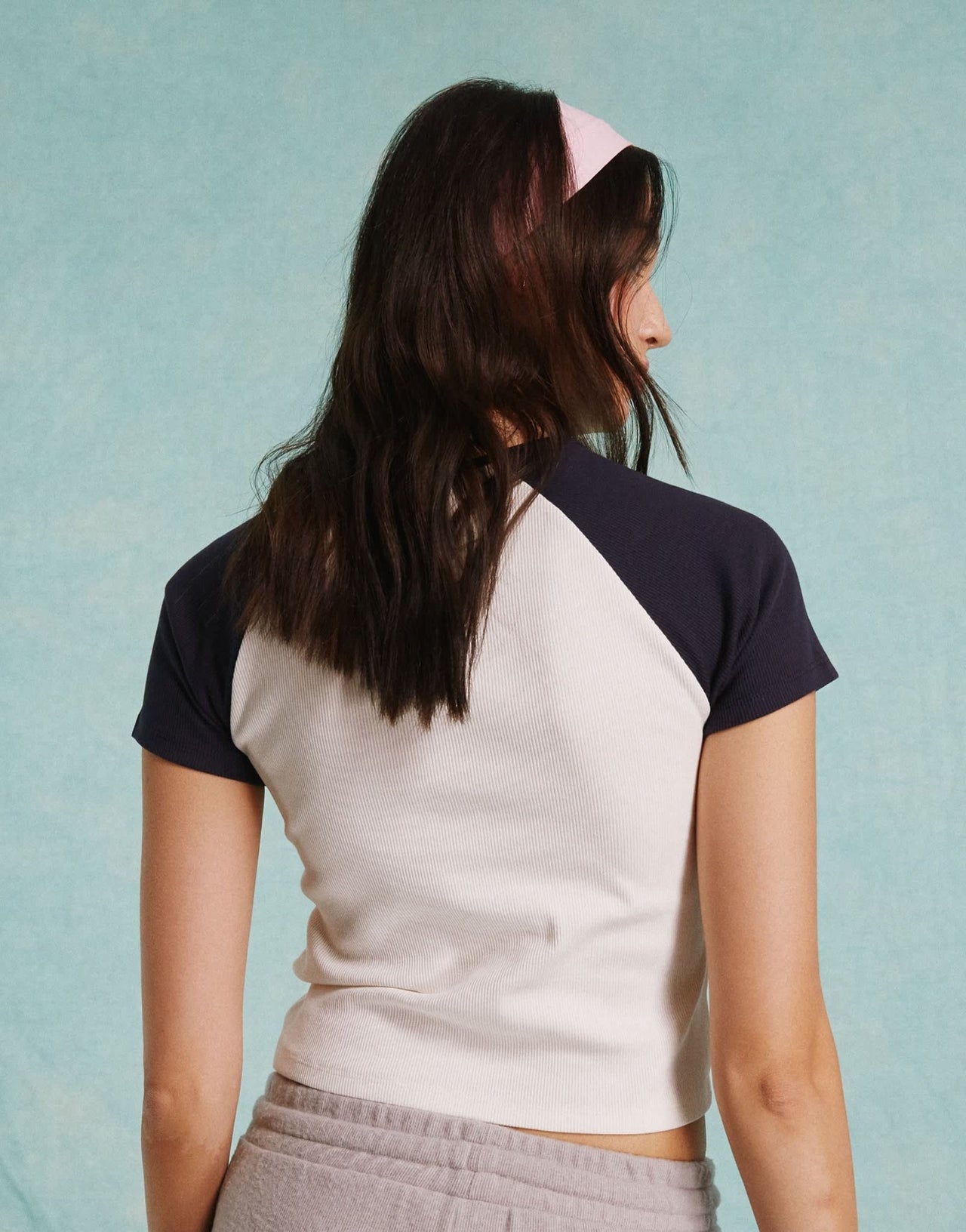 Miss Selfridge California graphic raglan baby tee in cream and navy - ASOS Sample Sale EU Store