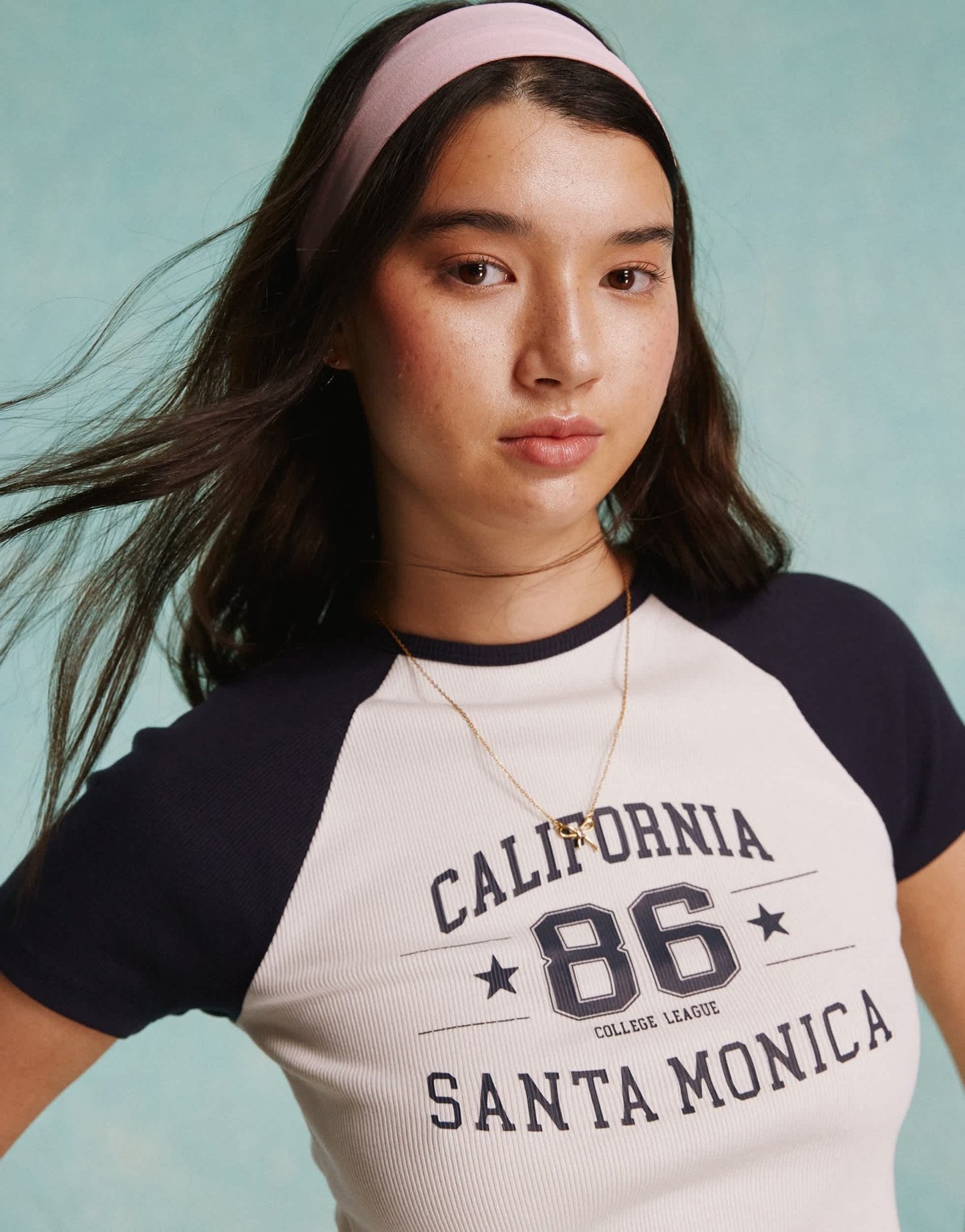 Miss Selfridge California graphic raglan baby tee in cream and navy - ASOS Sample Sale EU Store