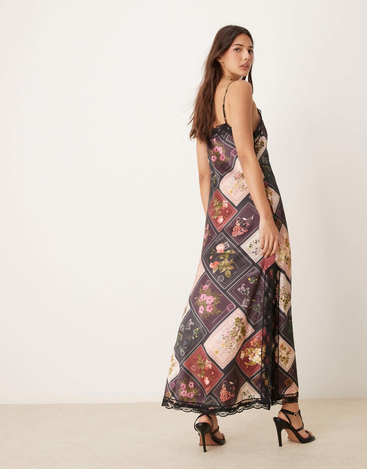 Miss Selfridge cami maxi dress with lace detail in patchwork print - ASOS Sample Sale EU Store