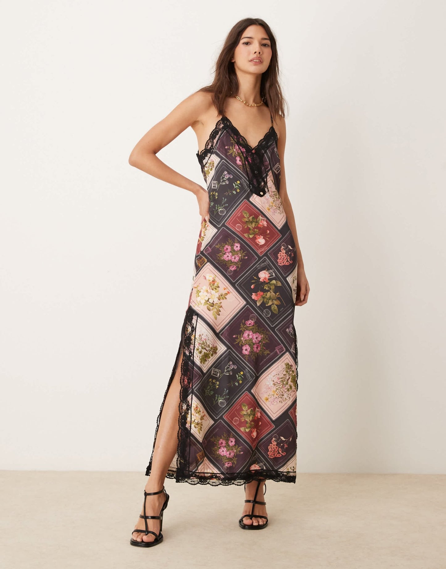 Miss Selfridge cami maxi dress with lace detail in patchwork print - ASOS Sample Sale EU Store