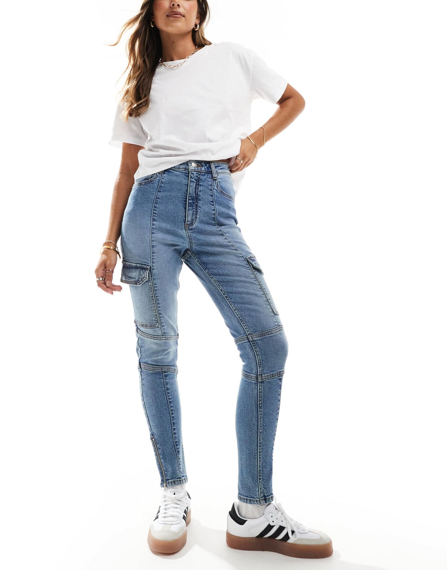 Miss Selfridge cargo skinny jean in mid blue wash - ASOS Sample Sale EU Store
