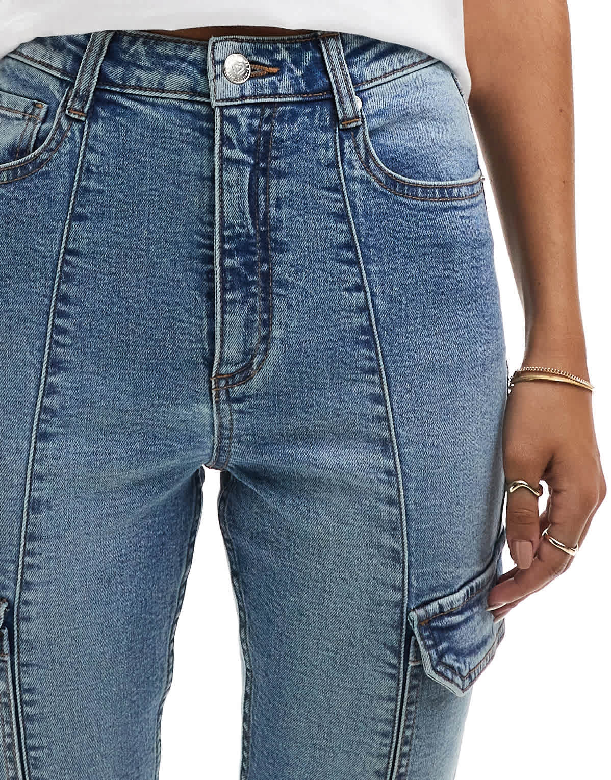 Miss Selfridge cargo skinny jean in mid blue wash - ASOS Sample Sale EU Store
