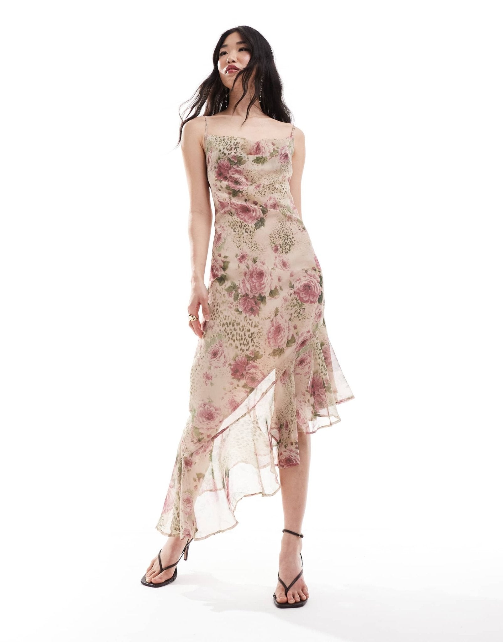 Miss Selfridge chiffon cowl maxi slip dress in animal floral - ASOS Sample Sale EU Store
