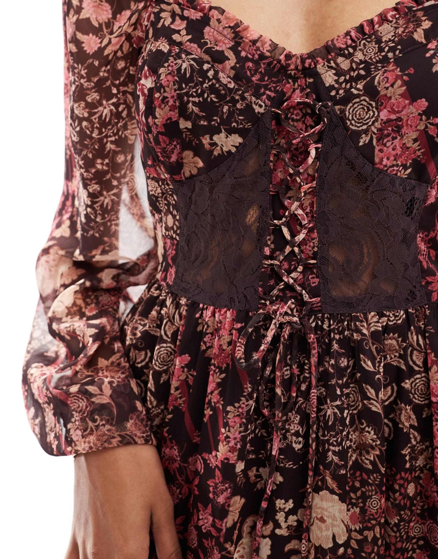Miss Selfridge chiffon lace up corset mini dress - ASOS Sample Sale EU Store