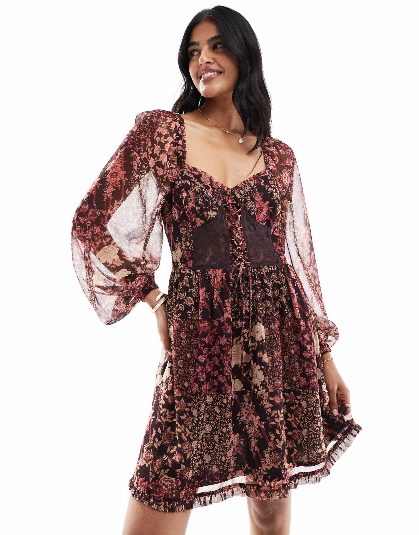 Miss Selfridge chiffon lace up corset mini dress - ASOS Sample Sale EU Store
