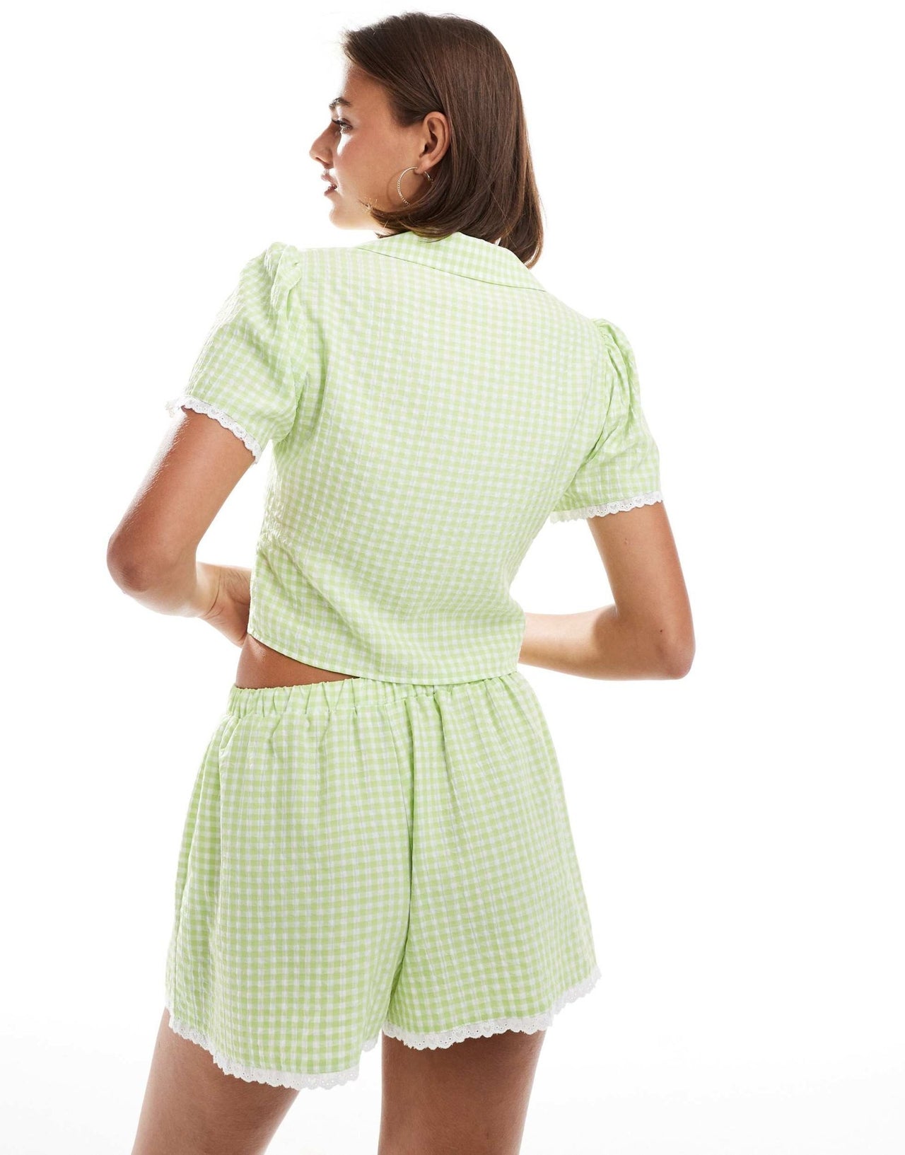 Miss Selfridge co - ord mini fitted top in green gingham - ASOS Sample Sale EU Store