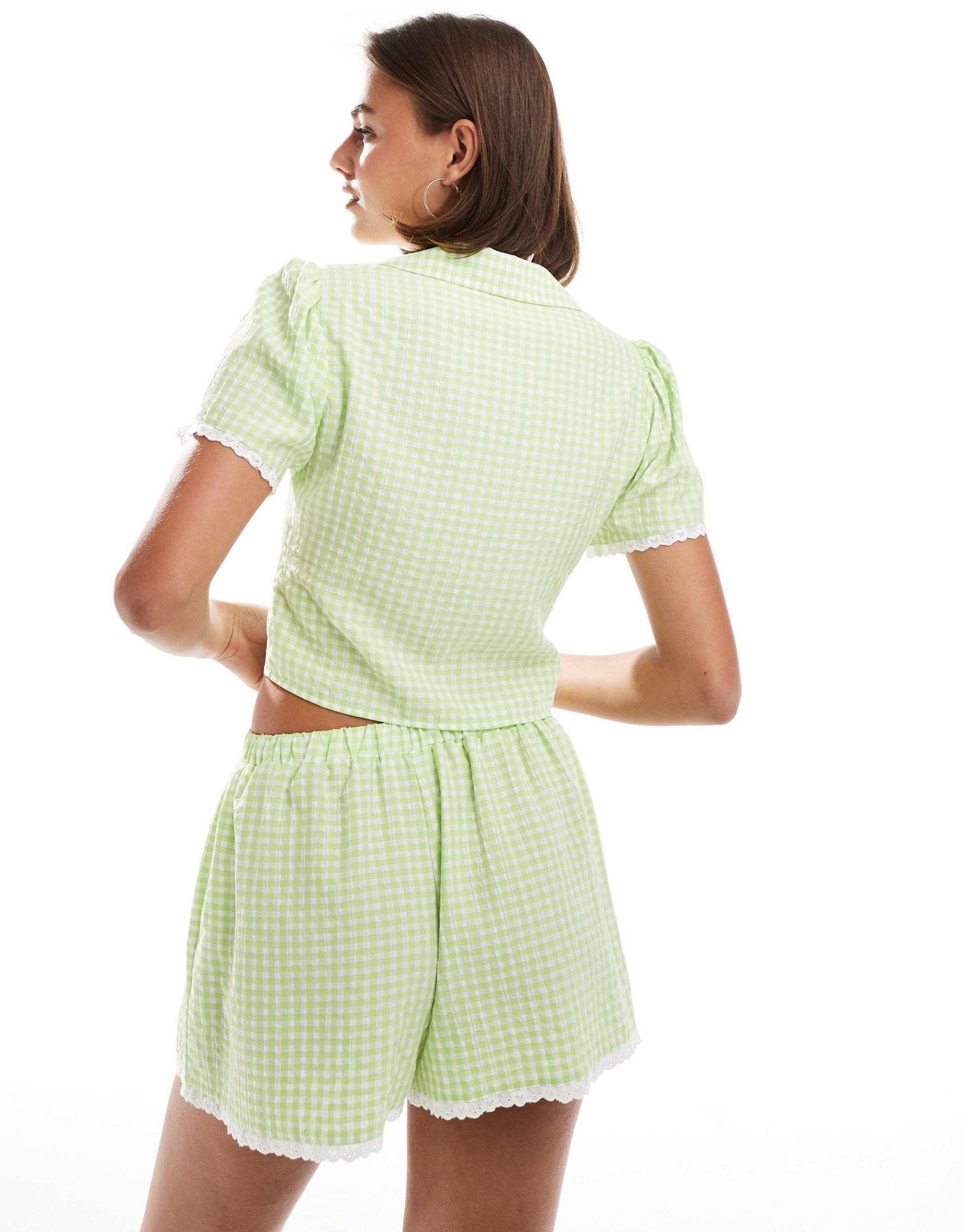 Miss Selfridge co - ord mini fitted top in green gingham - ASOS Sample Sale EU Store