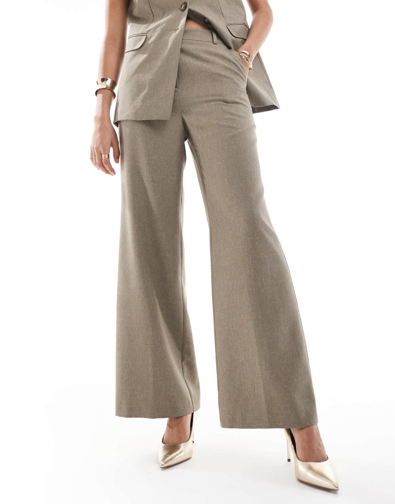 Miss Selfridge co - ord tailored wide leg trouser in khaki - ASOS Sample Sale EU Store