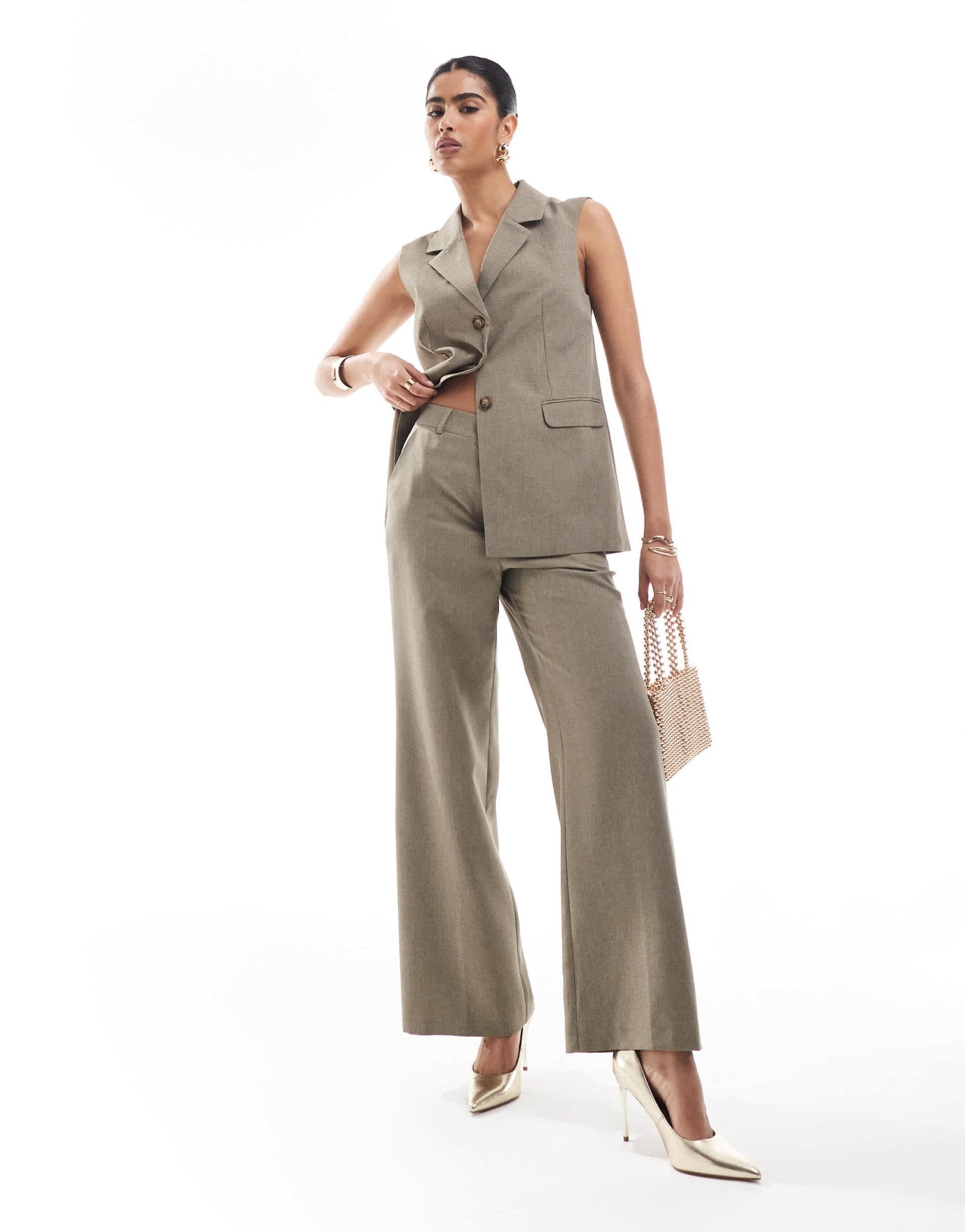 Miss Selfridge co - ord tailored wide leg trouser in khaki - ASOS Sample Sale EU Store