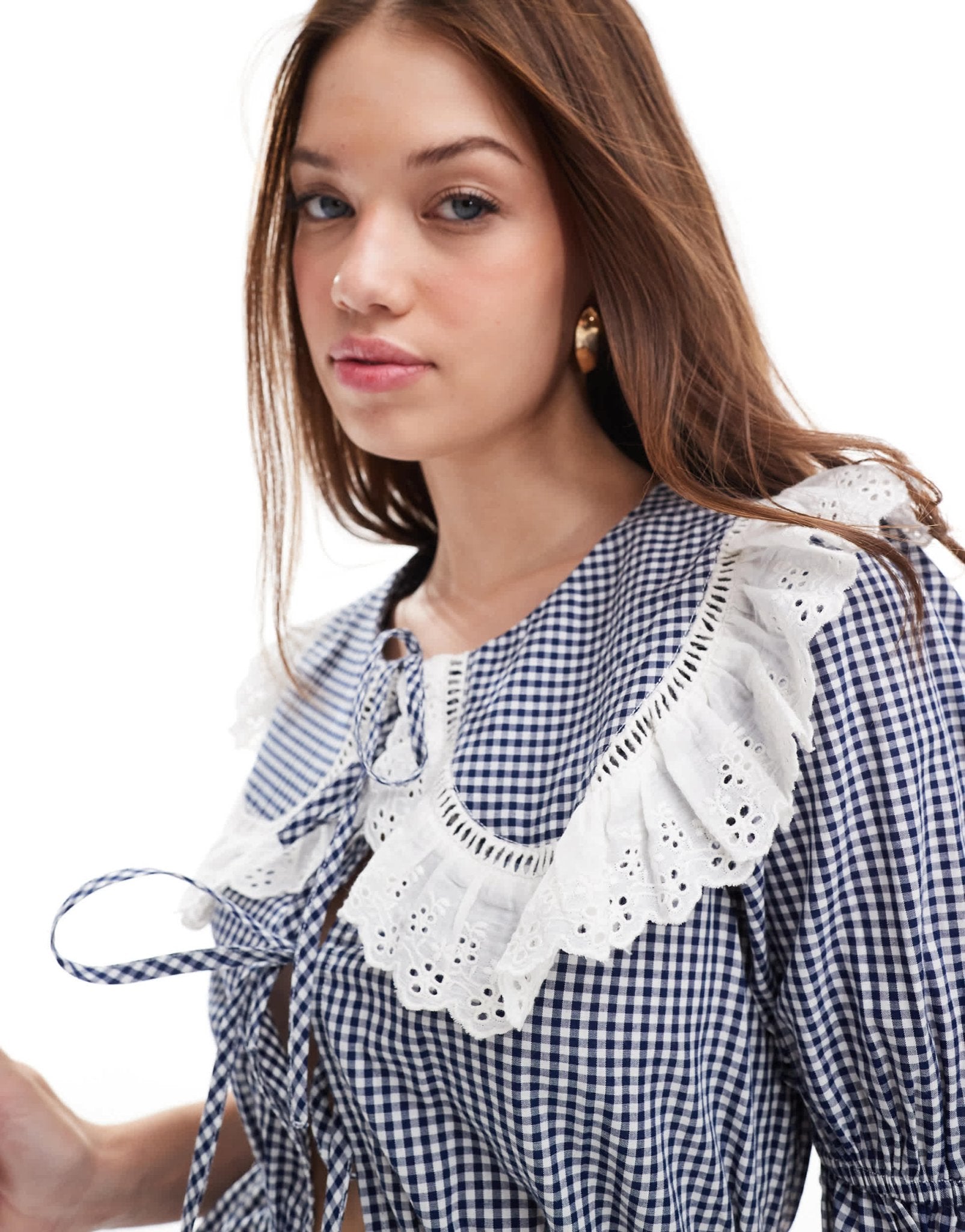 Miss Selfridge collared tie front blouse in mono gingham - ASOS Sample Sale EU Store