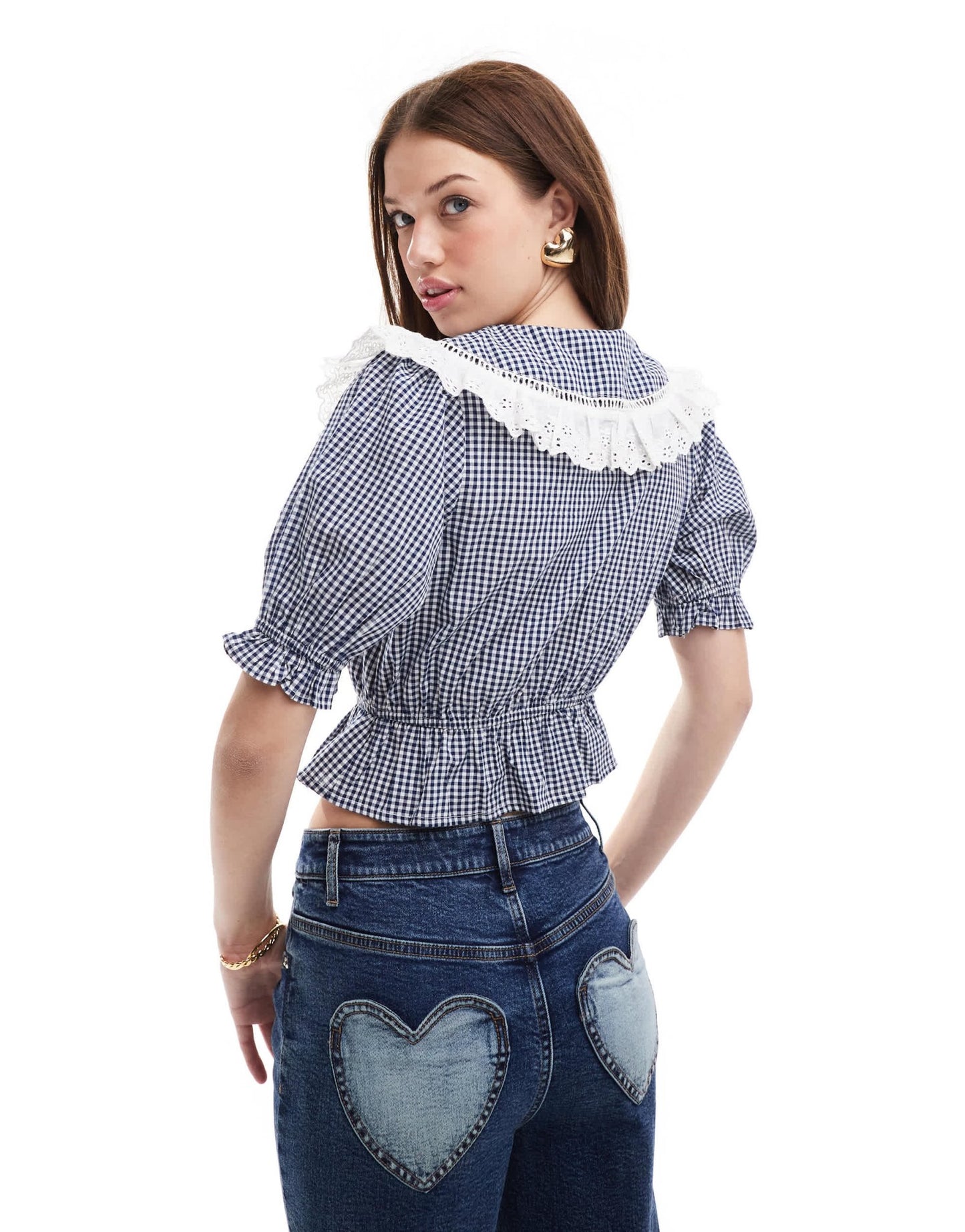Miss Selfridge collared tie front blouse in mono gingham - ASOS Sample Sale EU Store