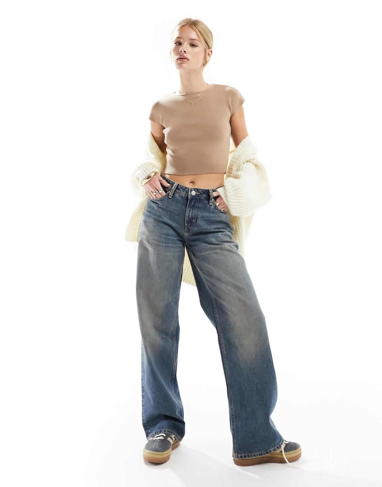 Miss Selfridge compact rib knit grown on sleeve tee in taupe - ASOS Sample Sale EU Store
