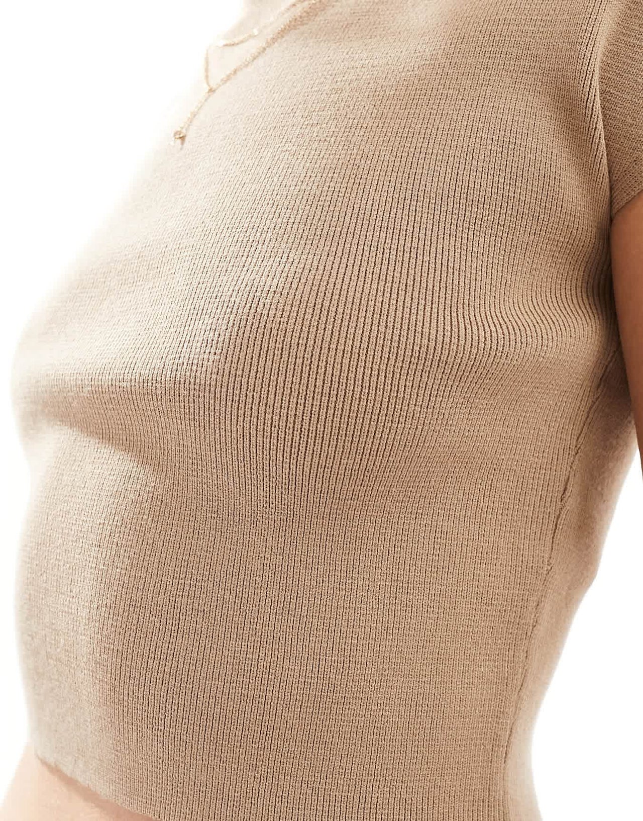 Miss Selfridge compact rib knit grown on sleeve tee in taupe - ASOS Sample Sale EU Store