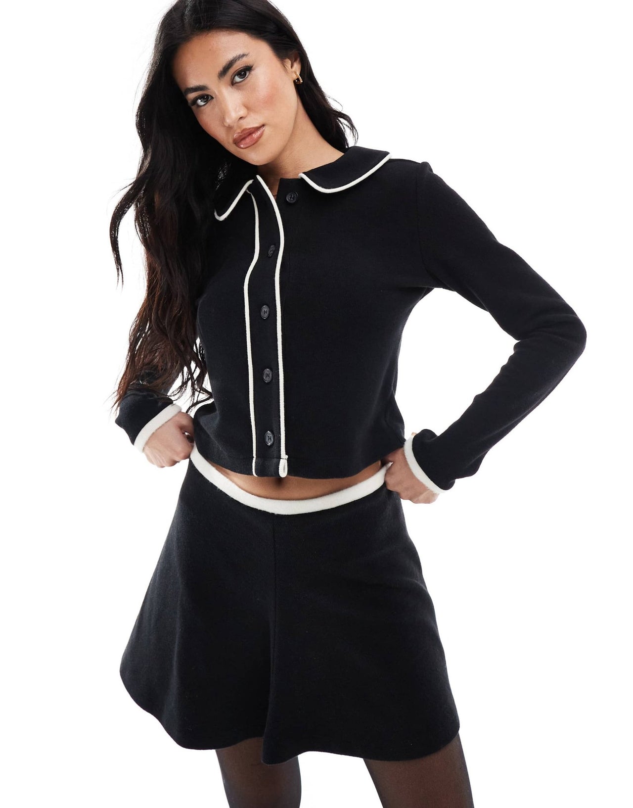Miss Selfridge contrast trim soft touch rib cardigan - ASOS Sample Sale EU Store