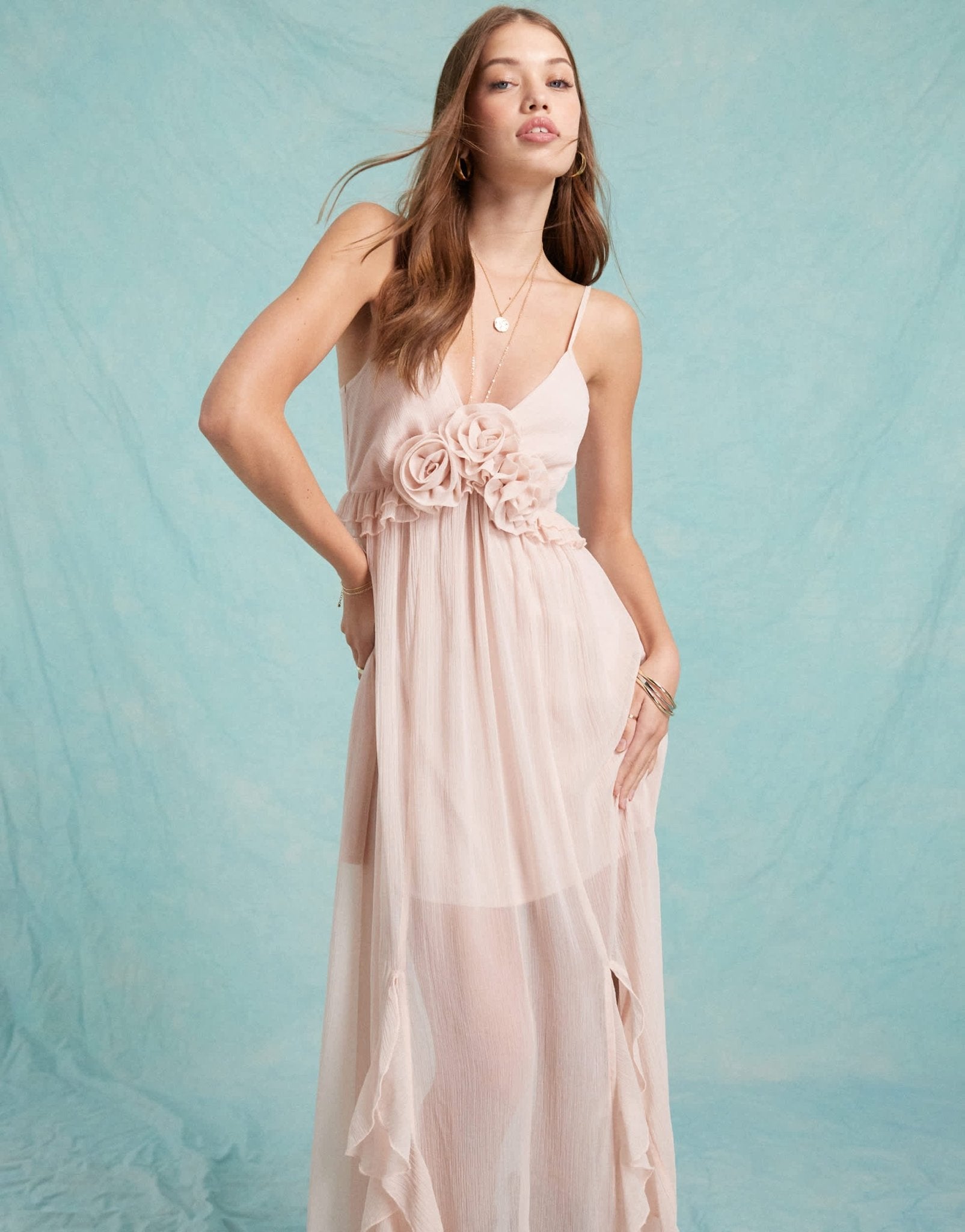 Miss Selfridge corsage detail cami maxi dress in pink - ASOS Sample Sale EU Store