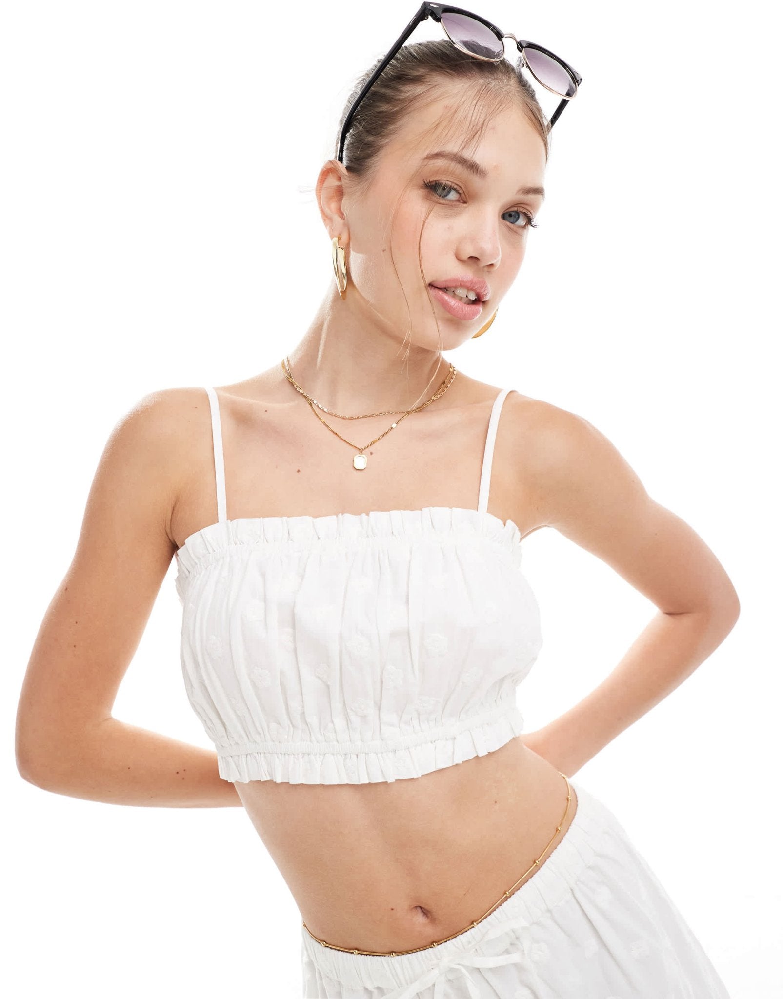 Miss Selfridge cotton embroidered cami top co ord in cream - ASOS Sample Sale EU Store