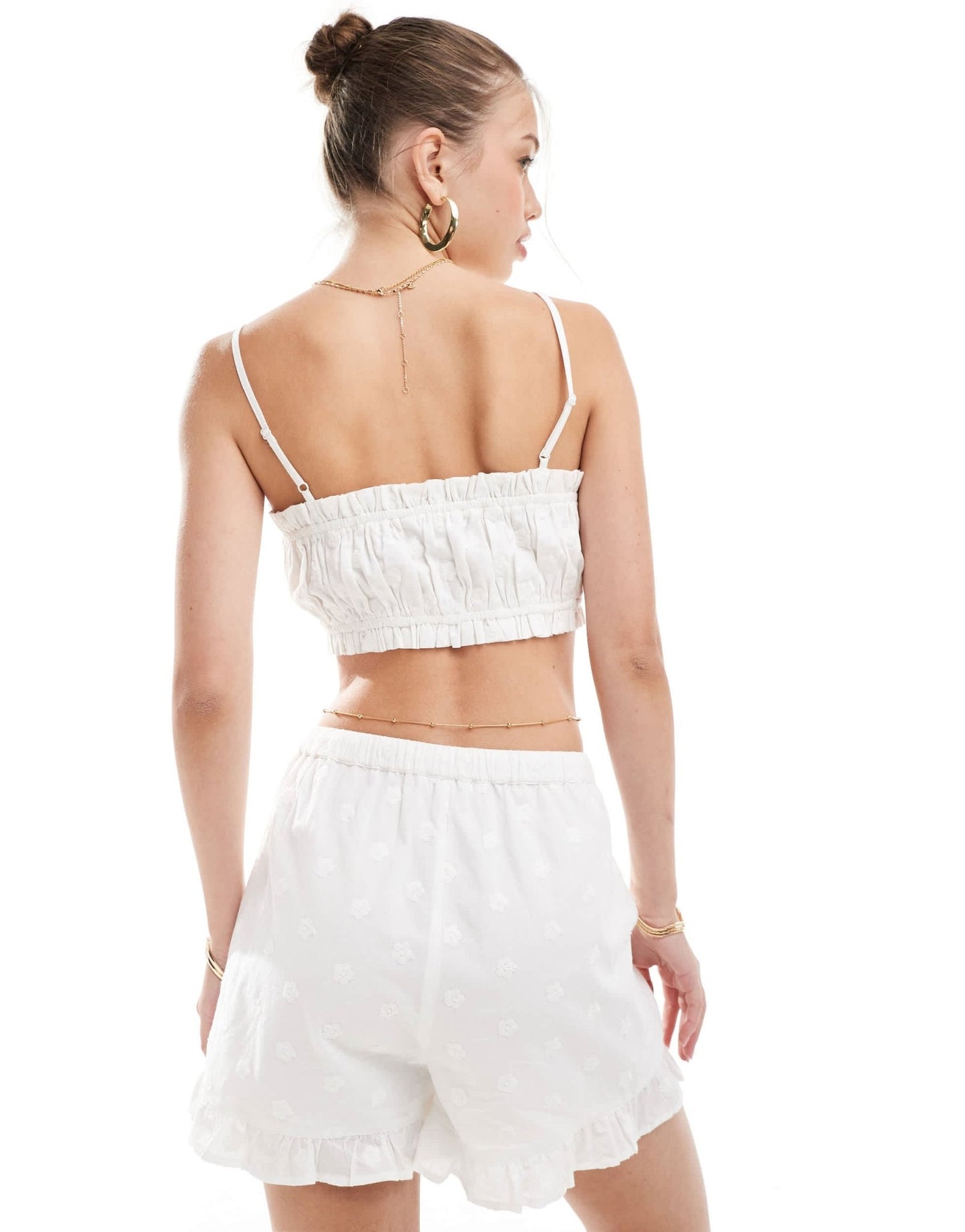 Miss Selfridge cotton embroidered pull on short co ord in cream - ASOS Sample Sale EU Store