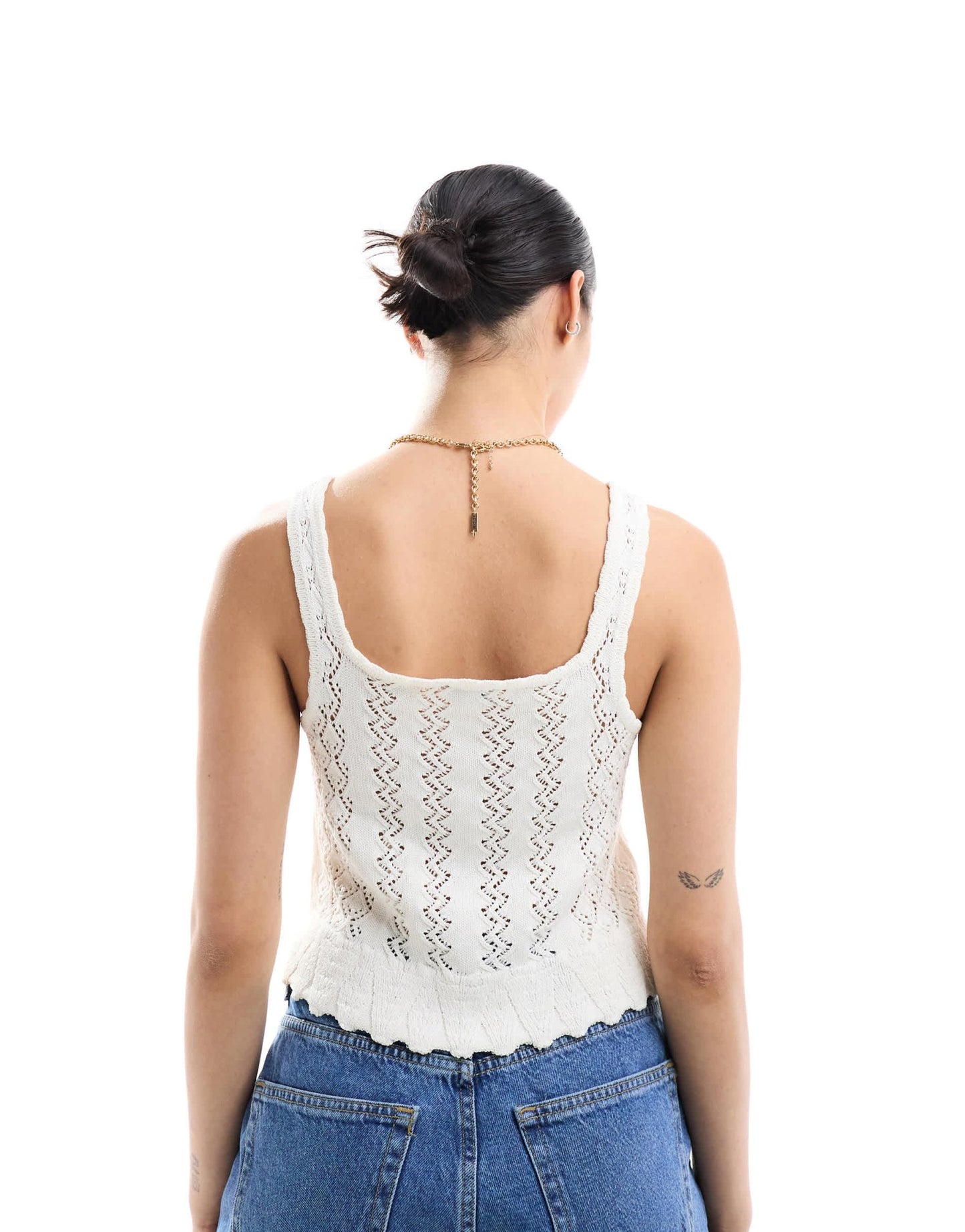 Miss Selfridge crochet contrast satin lace up bow cami in cream - ASOS Sample Sale EU Store