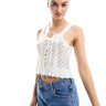 Miss Selfridge crochet contrast satin lace up bow cami in cream