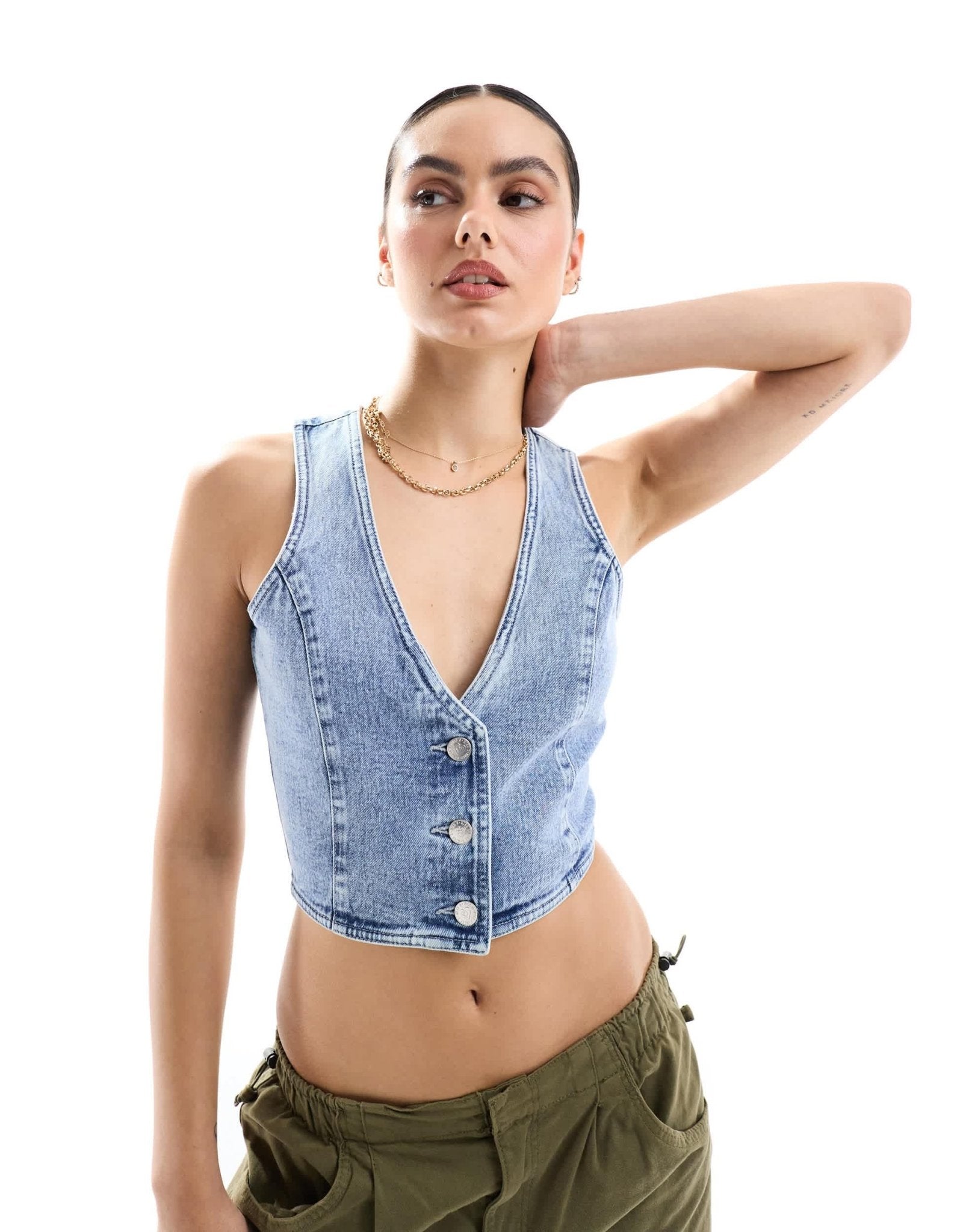 Miss Selfridge crop waistcoat in blue wash - ASOS Sample Sale EU Store