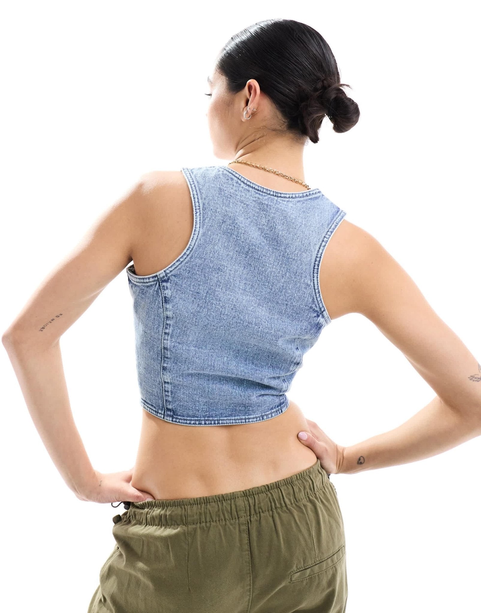 Miss Selfridge crop waistcoat in blue wash - ASOS Sample Sale EU Store