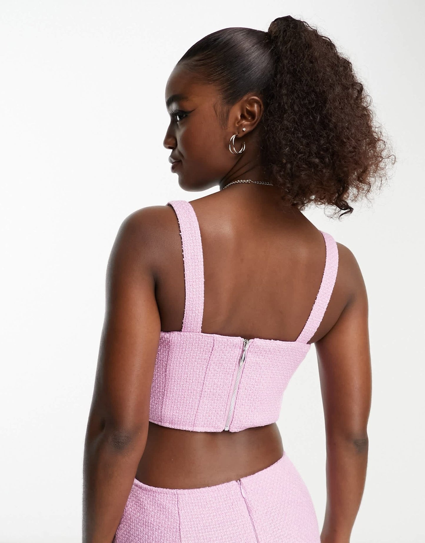 Miss Selfridge cropped boucle corset top co - ord in pink - ASOS Sample Sale EU Store