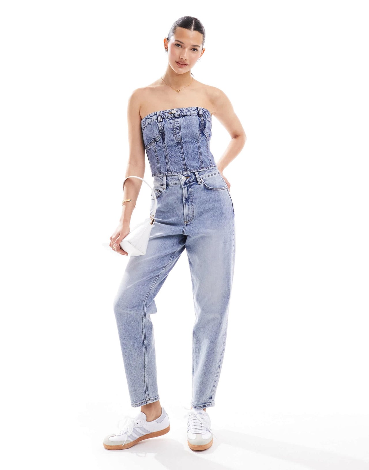 Miss Selfridge denim bandeau top in mid wash - ASOS Sample Sale EU Store