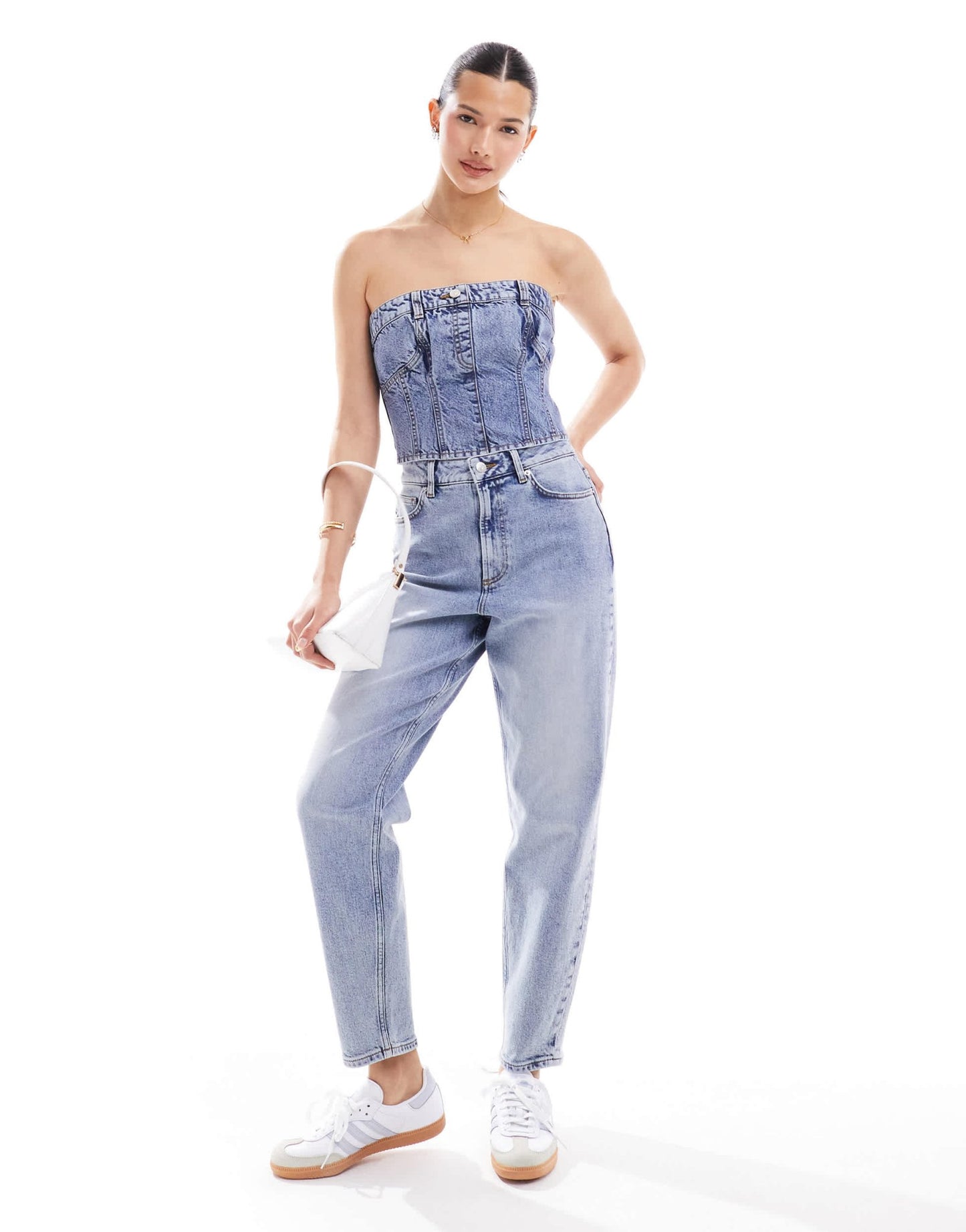 Miss Selfridge denim bandeau top in mid wash - ASOS Sample Sale EU Store