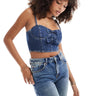 Miss selfridge denim bow cami top in mid wash blue